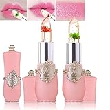 Witcrskm Color Changing Lipstick 2Pcs, Magic Crystal Flower Jelly Lip Gloss Makeup Set, Long Lasting