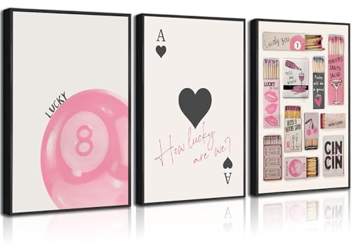 3Pcs Trendy Lucky 8 Ball Wall Art Funky Spades Ace