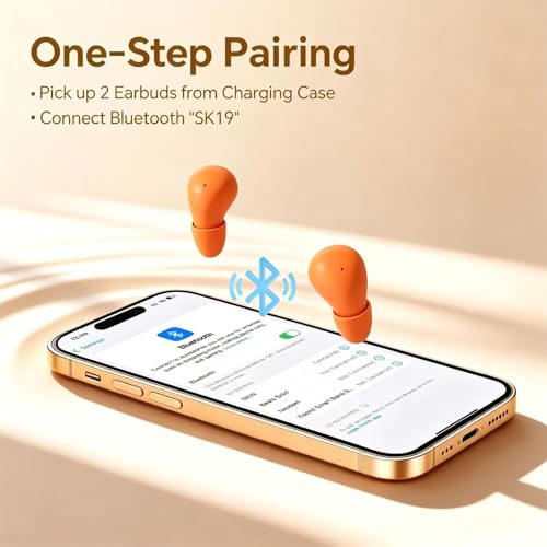 Image of Xmenha Orange Smallest Invisible Earbuds Wireless Bluetooth, Low Profile | Micro Tiny Discreet Hidden Earbuds for Work Small Headphones Invisible Sleep Wireless Earphone Ear Buds for Small Ear Canals
