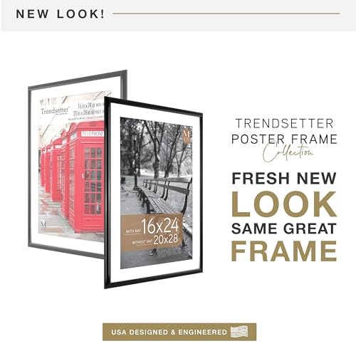 Image of MCS Trendsetter Poster Frame With Mat Option, 20x28 Matted to 16x24, Black | Trendsetter Poster Frame For Photos, 20x28 Inch, Displays 16x24 Inch Matted Or 20x28 Unmatted, Black, 1-Pack