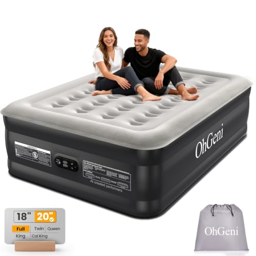 OhGeni 20" Raised Air Mattress Full with Built in Pump, Blow Up Bed, 600lb