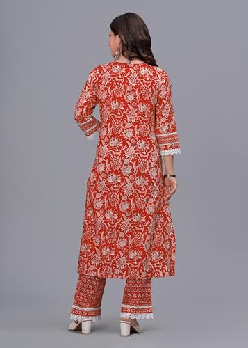 Image of Amayra Women's Pure Cotton Printed Straight Kurta Set with Palazzo Pants & Dupatta- Ethnic Wear