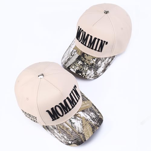 Image of Vintage Two-Tone Trucker Hat Adjustable Baseball Cap with Mommin Embroidery Ponytail Fit Unisex Outdoor Casual Headwear