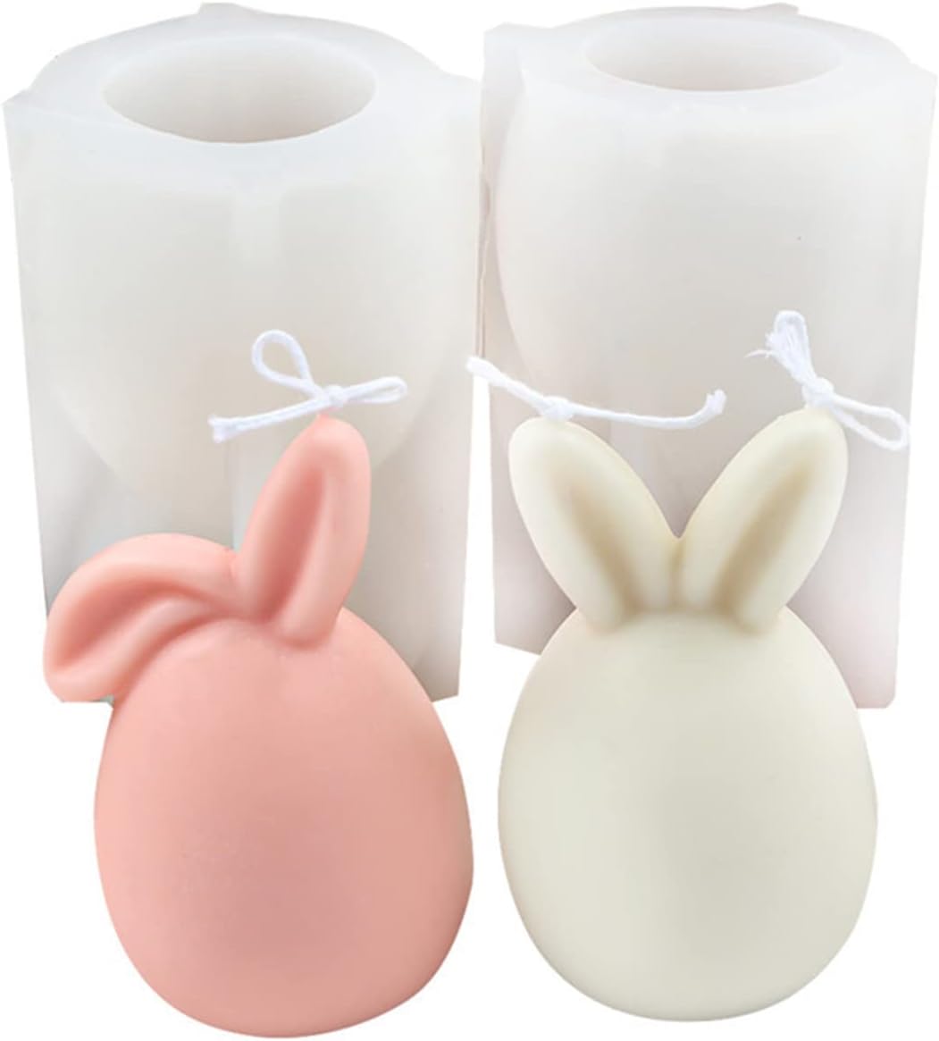 EE 2 Pcs Easter Rabbit Silicone Moulds Reusable 3D Bunny Candle Moulds Heat Resistant Silicone Baking Mould Non-stick Washable Flexible Ears Rabbit Soap Moulds Candy Mold for Soap Candles Easter Gifts