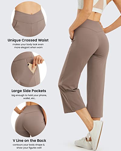 Image of G4Free Capri Pants for Women Wide Leg Yoga Dress Capris with Pockets Cross Loose Casual Work Crop Pants