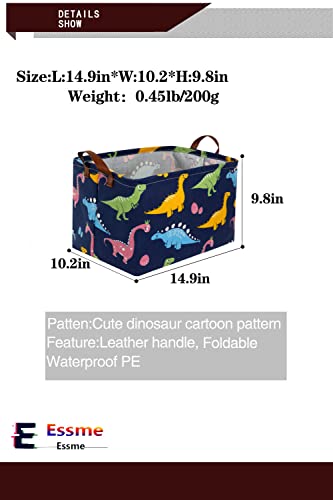 Image of Essme Dinosaur Basket,Dinosaur Storage Baskets for Boys, Dinosaur Baskets for Boys with Handle Dinosaur Baskets for Dinosaur Room Decor, Clothes,Books.(Navy Blue dinosaurs)