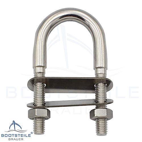BOOTSTEILE BRAUERu00ae - Perno en U con 2 placas y 2 tuercas DIN934 M6 x 42 mm - (1 unidad) - Acero inoxidable A4 - Perno de planchado