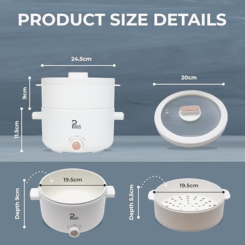 Image of PIOUS Multipurpose Small Electric Kettle with Ceramic Coating 2L | Multi Cooker Kettle Boil, Steam, Fry, Saute | Mini Multi Cook for Water, Soup, Coffee | Hostel, Travelling | Dual Power 200W & 700W (White) (BIS Certified)