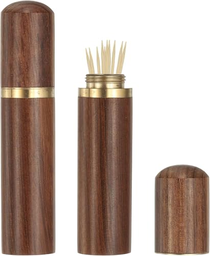 Porte-cure-dents de Taille Compacte, Boîte à Cure-dents de Forme élégante, étui à Cure-dents en Bois pour Cure-dents en Plein Air(Ébène)