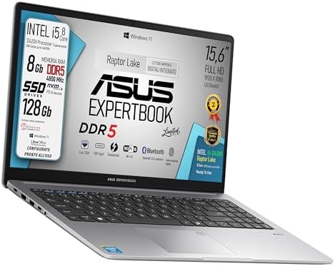 ASUS Expertbook, PC Portatile, cpu Intel Core i5 13420H 13Th 8Core, Ram DDR5, SSD pci Nvme, Display 15,6" FHD, Wi-Fi 6, 4 USB, BT, lan, CyberSaver, Win11, fingerprint
