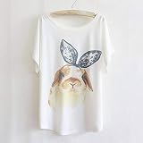 Hddwzh T-Shirt Imprimé - Dessin Animé Lapin Été Décontracté Femmes T-Shirt Femmes Hauts Imprimer T-Shirt Ample Haut Décontracté T-Shirts Mode Coton À Manches Courtes Respirant Mince Chemise Facile