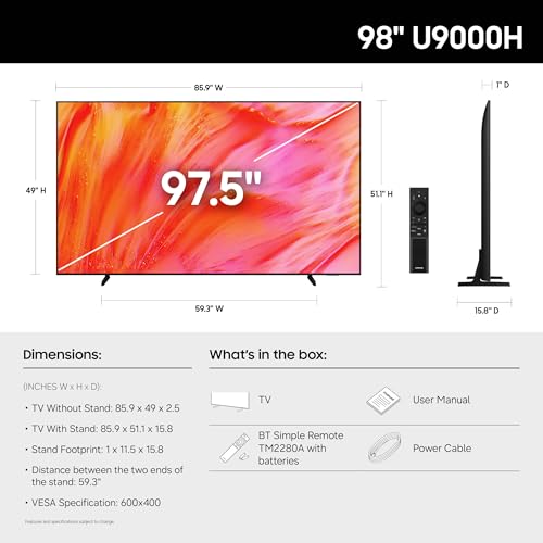 Image of Samsung 98 inch Class U9000H Series, Crystal UHD, 4K UHD, Samsung Vision AI, Smart Tizen TV, 2026 (UN98U9000HFXZA)