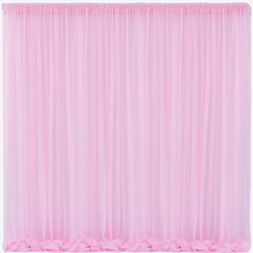10x10 Pink Tulle Backdrop Curtains for Parties, Sheer Backdrop Cu...