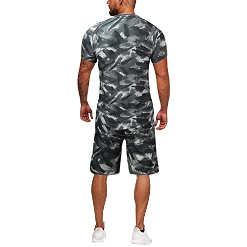 Young Mens Suits Slim Fit Shorts Sleeve Quick-Drying Set Men's Camouflage Tight Fitness Short Men Suits & (Black, Xxxl) #TOP2