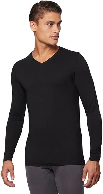 32 Degrees Mens Lightweight Baselayer V-Neck Top | Long Sleeve | Form Fitting | 4-Way Stretch | Thermal