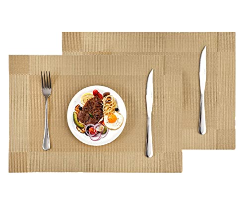 Image of Dining Table Placemats - 2pcs PVC TableMats - Washable Mats - Kitchen Mats - Heat Resistant Dinner Mat - Table Decore Mat Dining Table Placemat (2-Piece, Gold)