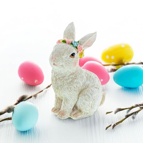 Figurine lapin blanc BestPysanky avec fleurs statuette décorative - 3