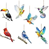 14pcs Hummingbird Christmas Ornament Wooden Bird Hanging Ornament Artificial Red Cardinal Toucan Blue Jay Hummingbird Christmas Decoration