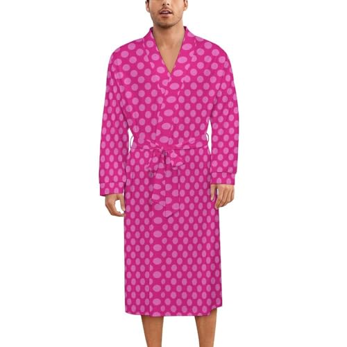 Robe de nuit à pois rose vif pour homme et femme : kimono léger à ceinture