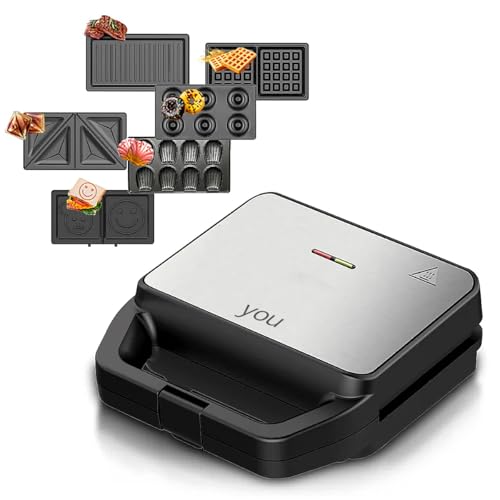 El Mejor Listado de Paninera para comprar online. 45 Juego de planchas 6 en 1, parrilla para prensar panini y sandwichera eléctrica con placa antiadherente extraíble, Waffles, Madalenas, Minidonas Placa intercambiable YOU