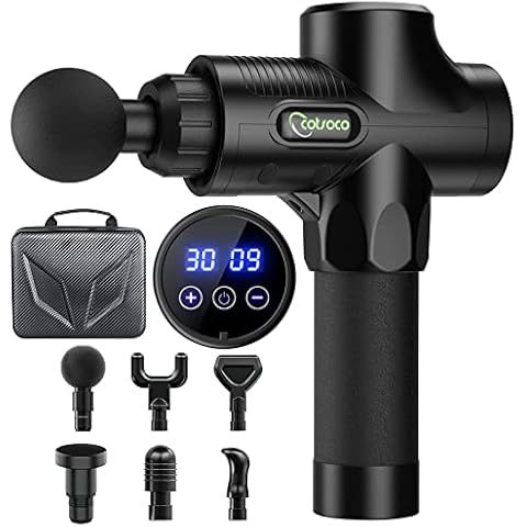 Massage Gun Deep Tissue, Percussion Muscle Massager with 30 Speeds, Quiet Handheld Massagers for Athletes Shoulder Neck Back Relaxation, LCD Touch Screen with 6 Heads(Black) Cover