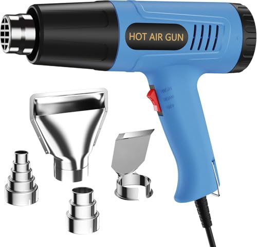 2-Speed Heat Gun 1300W Adjustable Hot Air Gun 2 Heat Settings 300-600 Overload Protection 4.92FT Power Cord 4 Multi-Function Nozzles Handheld Hot Air Tool for DIY Craft Repairs & Shrinking