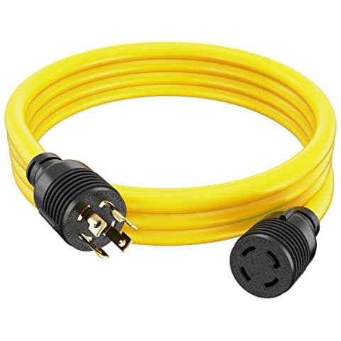 Houseables 30 Amp Generator Cord 4 Prong, Extension Generator Cable, 10 FT, 125-250v, 7500 Watt Max Rating, UL CUL, NEMA L-14-30P, Rubber, 10 Gauge, Heavy Duty, L14-30, Transfer, Twist Lock Power Cord Cover
