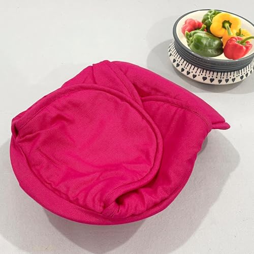 Image of Swayam 100% Cotton Cloth Roti Casserole | Hot Chapati Box | Washable Bread Basket | 22 cm Round Roti Basket | Floral Design - Pink Fuchsia