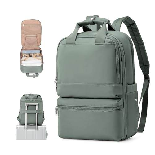 Image of suratio Travel Backpack Carry On Flight Approved Small Travel Backpack For Women Carry On Backpack Personal Item Travel Bag Laptop Teacher Backpack Work Backpack For Traveling On Airplane Army Green