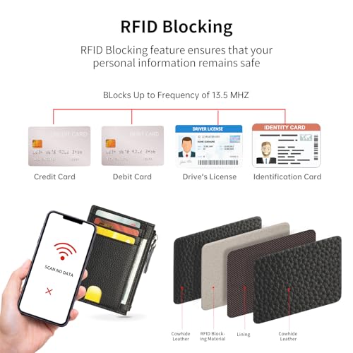 Image of Slim Wallet for Women Small Leather RFID Blocking Credit Card Holder Minimalist Wallet with Coin Purses & Pouches,S Black