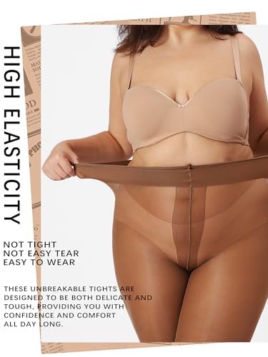 Unbreakable Plus Size Pantyhose for Women, Run Resistant Control Top Sheer Tights with Reinforced Toes4