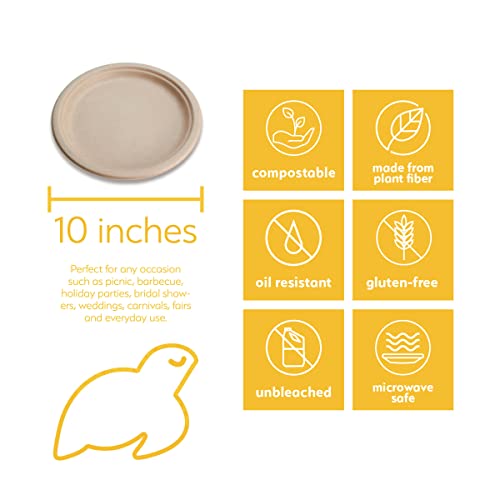 100% Compostable Disposable Paper Plates Bulk [10" 50 Pack], Bamboo Plates, Eco Friendly, Biodegradable, Sturdy Large Dinner Party Plates, Heavy-Duty, Unbleached By Earth's Natural Alternative #TOP2