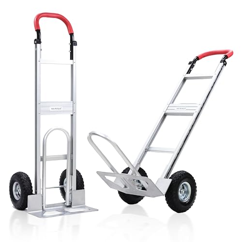 TEUWXLO Aluminum Alloy Hand Truck with U-Shaped Handle, 2 Rubber Wheels, 600 lb Capacity, Ext endable Base Plate - Suitable for Warehouse, Office, Home & Multiple Usage Scenarios by TEUWXLO - Used condition - US$114.83