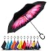 EEZ-Y Inverted Umbrella with Windproof Double Layer Construction - Reversed Folding for Car Use - C-Shaped Handle for Hands-Free Use (Lady Violet)