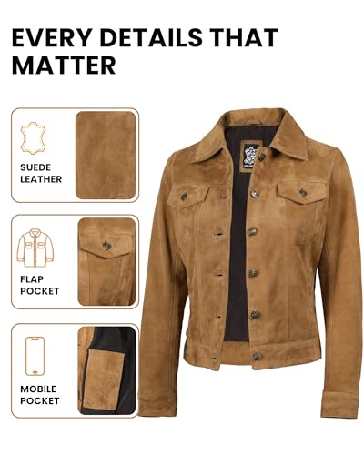 Image of Decrum Trucker Leather Jacket Women - Button Closure Vintage Style Real Lambskin Womens Leather Jacket