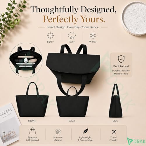 Image of Waterproof Tote Bag for Women for Rain Protection | Large Capacity Shoulder Handbag with Zipper Closure & Flap Cover | Lightweight Daily Carry Tote for Office, Travel, Shopping & College (Black)