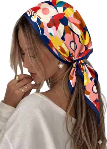 Image of Satin Square Head Scarf for Women, Floral Printed