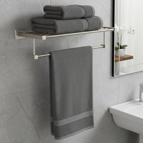 Image of iBELL 60 cm (24-Inch) Aluminium Towel Rack for Bathroom | Towel Stand | Cloth Hanger for Bathroom | Bathroom Accessories