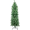 Suunyglade 5.5FT Green Artificial Christmas Tree, Premium Hinged Pine Tree with Solid Foldable Metal Legs, Pencil Shape Christmas Tree Perfect for Home, Shops and Holiday Decoration