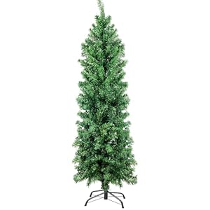 Suunyglade 5.5FT Green Artificial Christmas Tree, Premium Hinged Pine Tree with Solid Foldable Metal Legs, Pencil Shape Christmas Tree Perfect for Home, Shops and Holiday Decoration