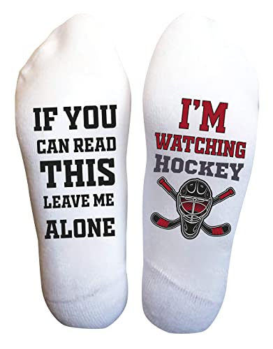 Funky Fun Socks With Sayings: Handcrafted Novelty Delights for All Ages, For Sizes 6-14, Exceptional Comfort & Durability, If You Can Read This Collection- Leave Me Alone I'm Watching Hockey3