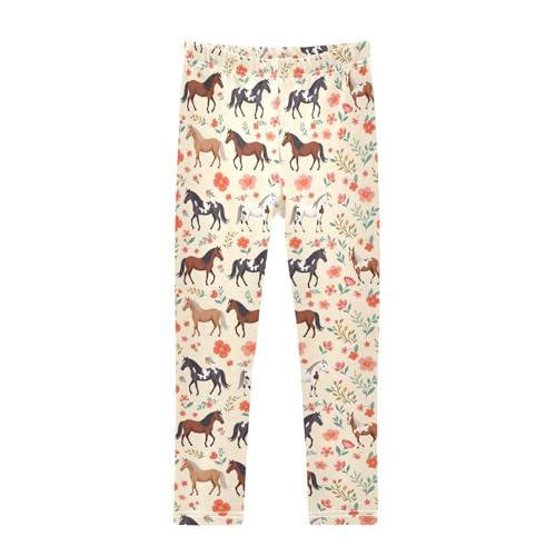 senya Girls Printed Leggings Yoga Pants Horse Flowers Grass Pattern for Kids in 4t to 10 Years, 4T