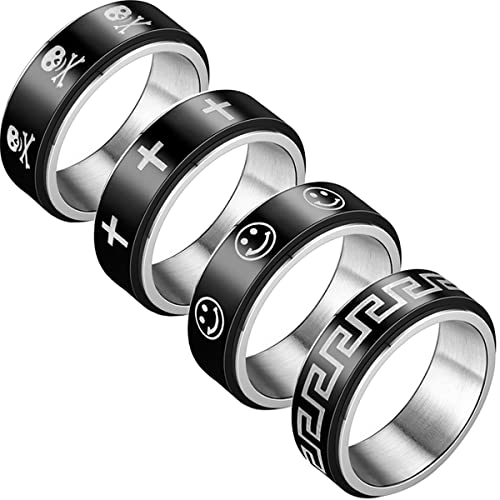 Ronglry 4Pcs Titanium Stainless Steel Spinner Rings Fidget Band Rings For Men Women Black Spinner Ring Wide Ring Stress Rings Anxiety for Rings Cool Spinner Rings Wedding Promise Ring Size6-12-wall8