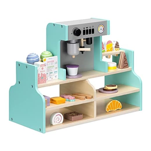 Navaris Heladería de Juguete - Tienda de Madera para niños +18 Meses - Carrito de Helados y cafetera con 28x Pieza de Juguetes para Juegos de Compra
