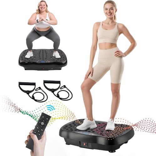 Vibration Plate Vibration Fitness Exercise Machine with Bluetooth Speaker Whole Body Motion Vibration Platform for Home Use Body Slimming for Weight Loss Fat Burner for Women Men 2 Resistance Bands