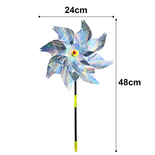 TheStriven 8 Stück Reflektierende Windräder Vogelschreck Windrad Vogelabwehr Windspiel Obstgarten Vogelabwehr Reflektierende Windrad Reflektierende Vogel Abschreckung für Garten Kinder (Silber) – Bild 3