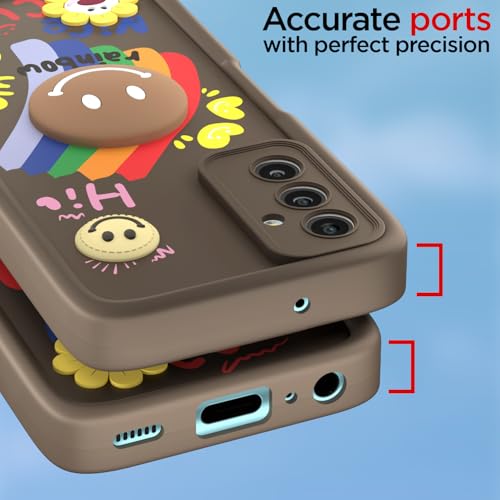 Image of Pikkme Back Cover for Samsung Galaxy F23 5G | Soft Silicone| Cute Rainbow Smile & 3D Cartoon Flower Design | Shockproof Raised Camera Protection Bumper Case (Brown)