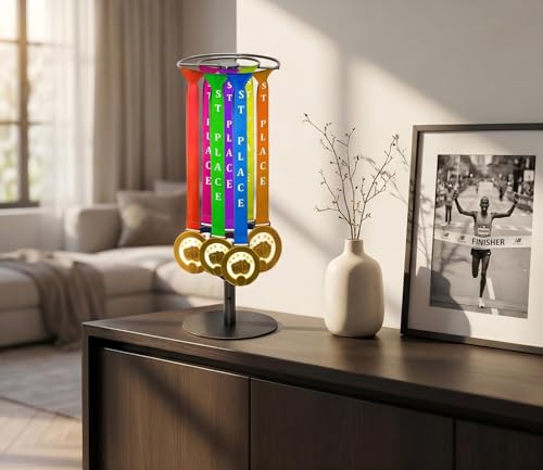 Image of Rotatable Medal Hangers Display - Tabletop Metal Medal Holder Rack with Adjustable Height, Holds 45+ Medals, Perfect for Athletes, Runners, Gymnastics, Adults, and Fitness Enthusiasts