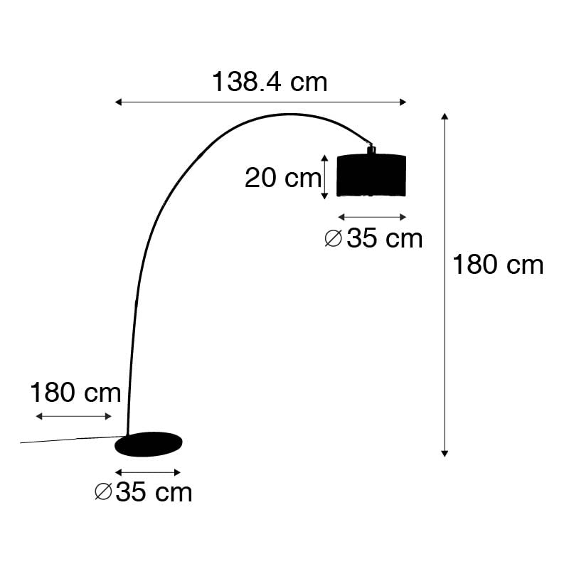 Qazqa vinossa - Lampada da terra arco Moderno - 1 luce - L 1384 mm - Nero - Moderno - Soggiorno