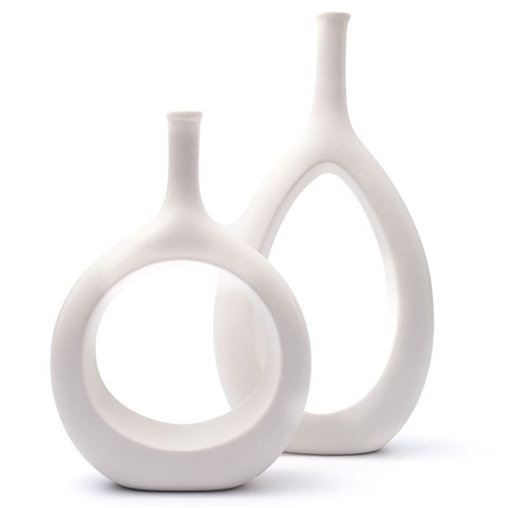 Ceramic vase, Modern Geometric Decorative Vase Figurines Ornament for Living Room Bedroom Dining Table(White a Set of)